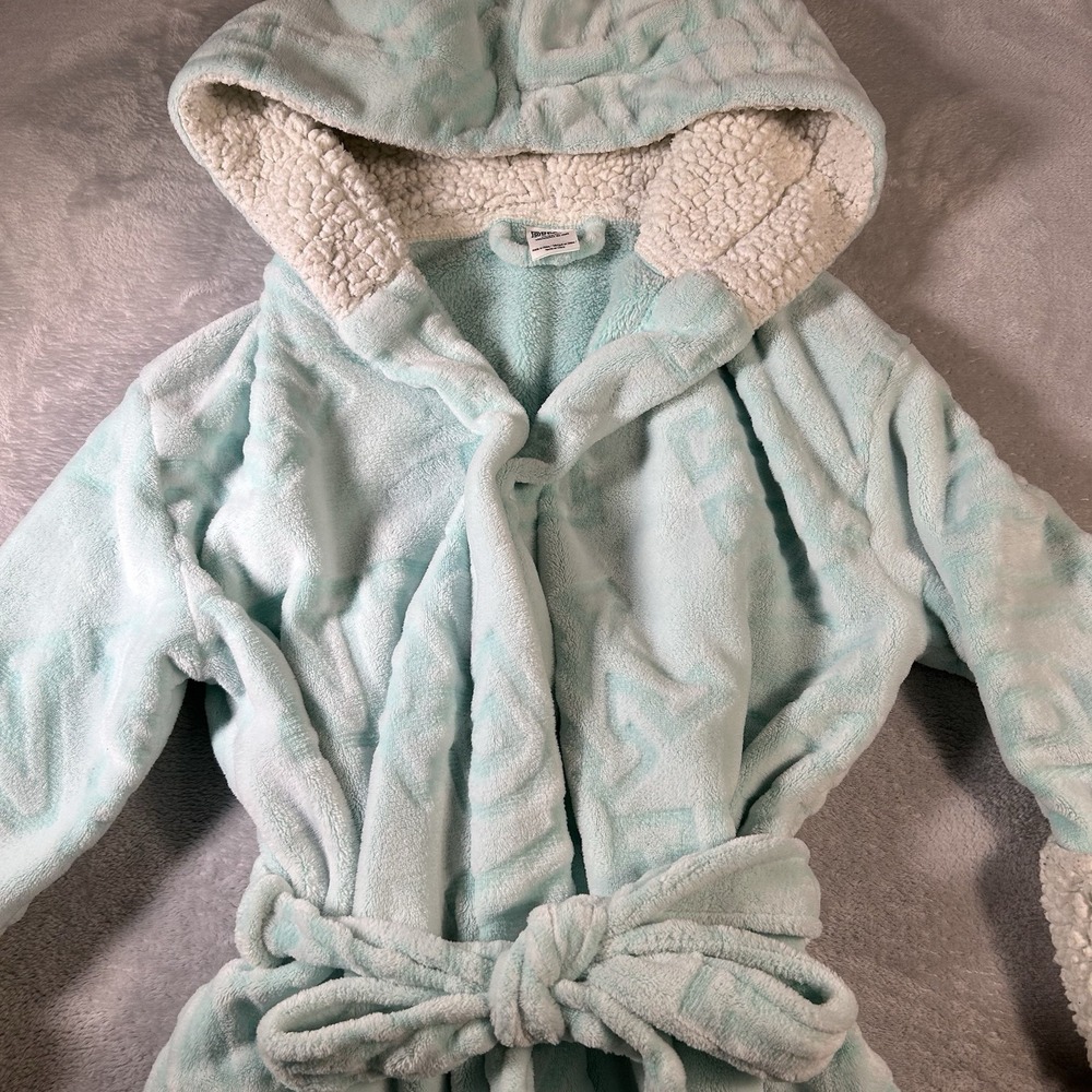 Victorias Secret PINK Plush Fleece Robe ML Mint Green Sherpa Hood Fluffy Belted - Picture 7 of 14